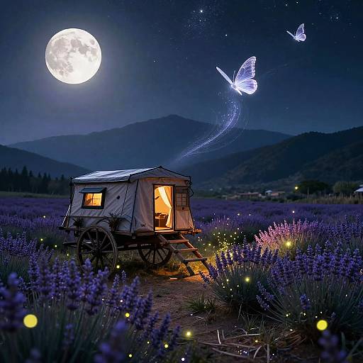 Mythical Nightscape in Lavender Fields