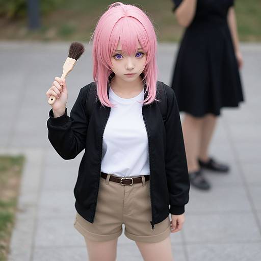 Pink-Haired Anime Girl with Brush