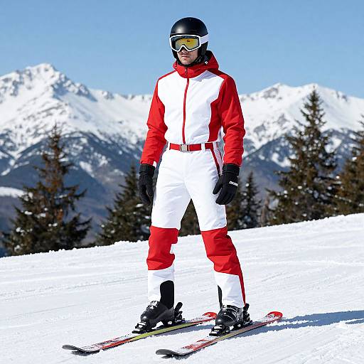 Red and White Skier in Snow