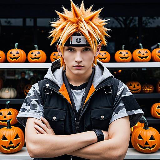 Male Naruto Cosplay with Halloween Pumpkins