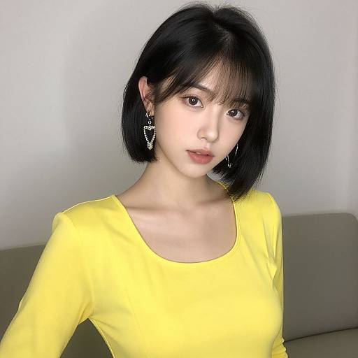 Realistic Portrait of Woman in Yellow Carnival Costume