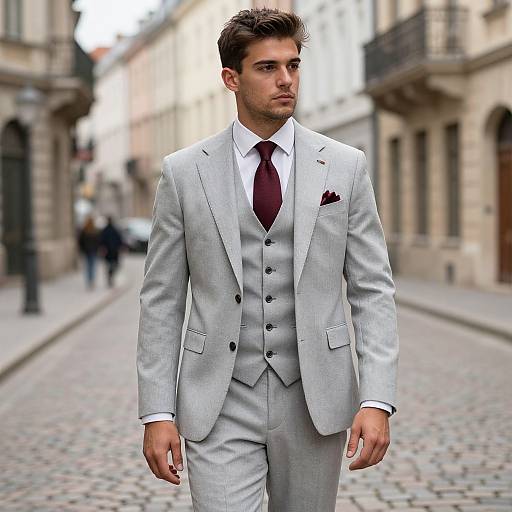 Confident Man in Elegant Gray Suit