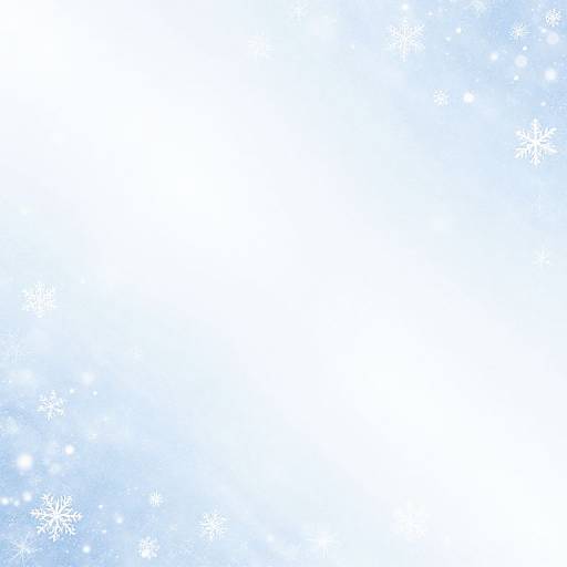 Digital image with a white center, bordered by light blue gradients and scattered white snowflakes in the bottom corners.