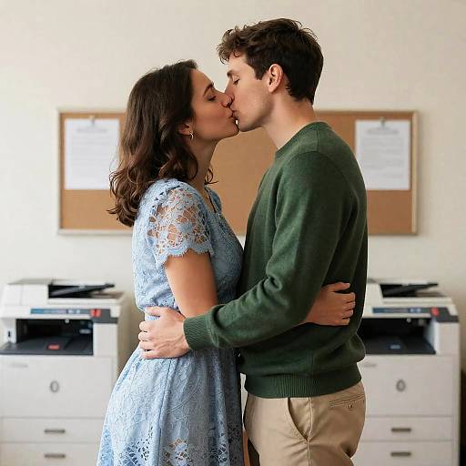 Intimate Office Kiss between Couple