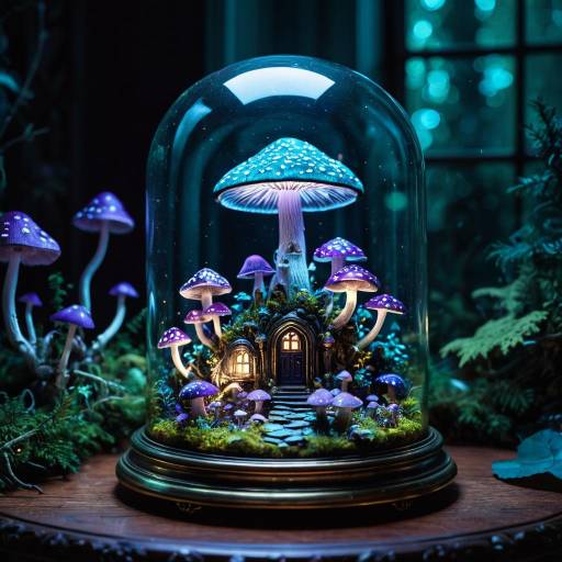Miniature Enchanted Mushroom Forest Under Glass Dome