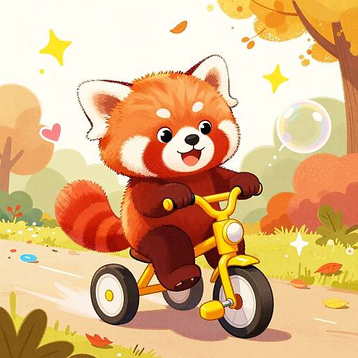 Cheerful Red Panda Tricycle Ride