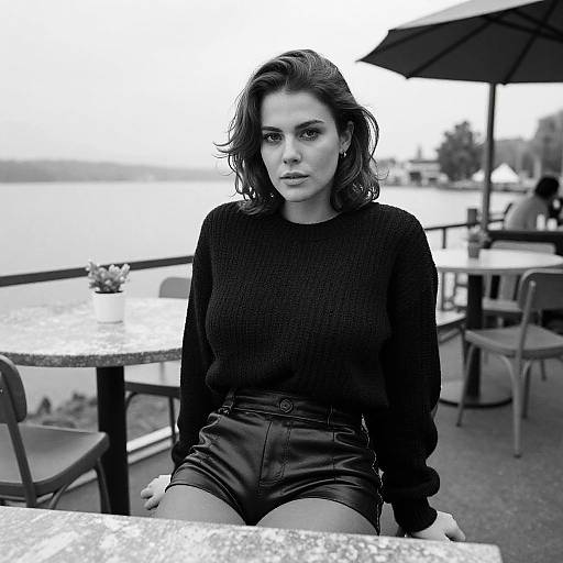 Svelte Woman in Edgy Lakeside Fashion