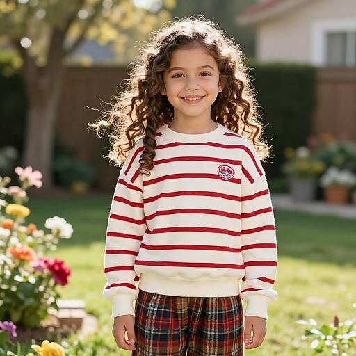 Cheerful Girl in Cozy Braided Outfit