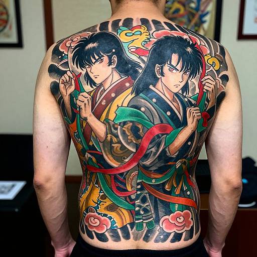 Vivid Full-Back Japanese Warrior Tattoo