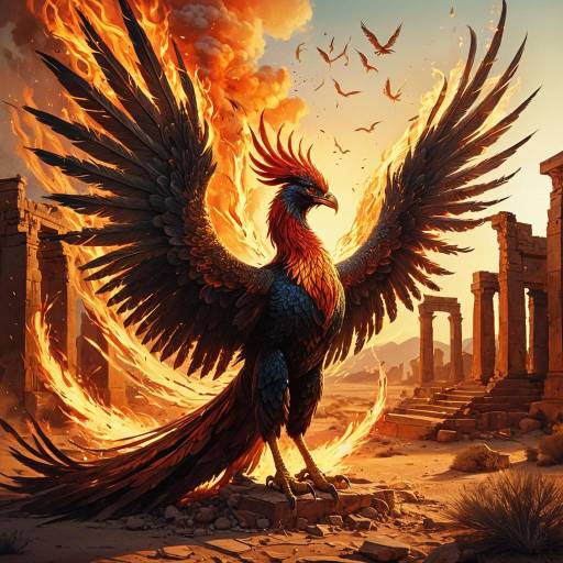 Epic Fantasy Phoenix in Desert Ruins