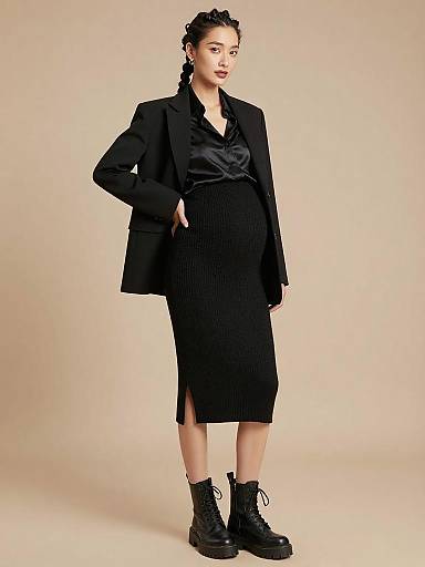 Pregnant Woman in Elegant Black Outfit