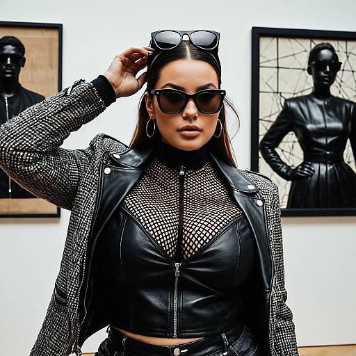 Stylish Woman in Leather and Tweed Jacket