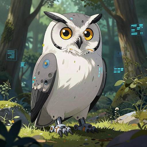 Cybernetic Owl in Futuristic Forest