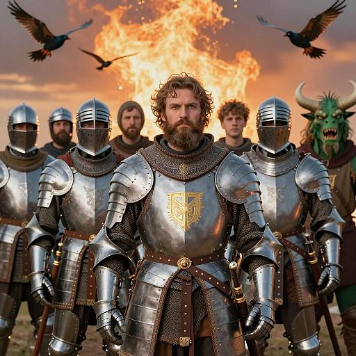 Brave Knight Amidst Fiery Companions