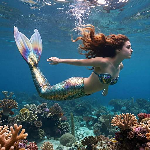 Realistic Full Body Mermaid Swimming Underwater
