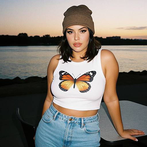 Lanky Woman in Casual Streetwear at Sunset