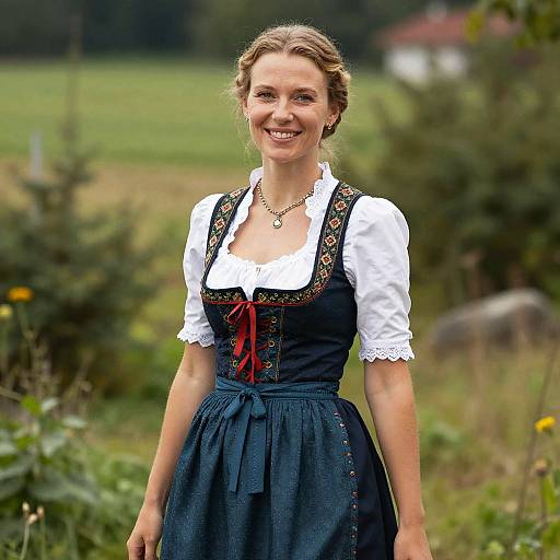 Smiling Woman Wearing a Traditional Dirndl