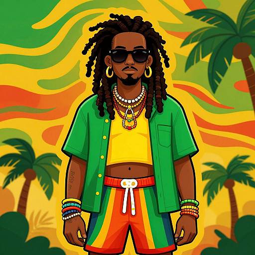 Stylish Rastafarian Man Cartoon Illustration
