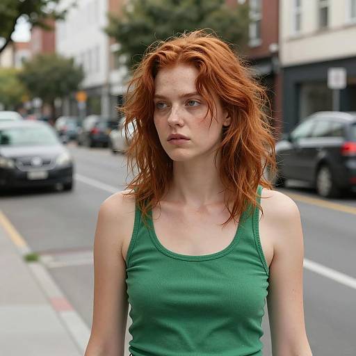 Urban Scene with Red-Haired Woman