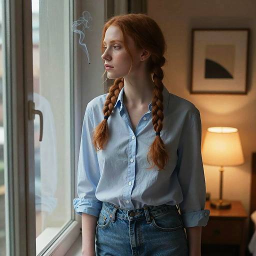 Film Noir Redhead in Cozy Room