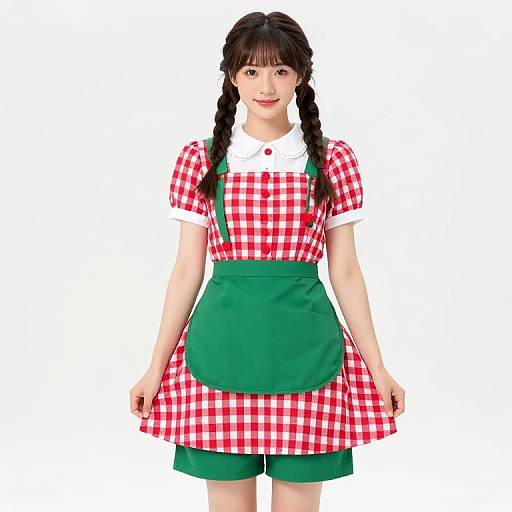 Braided Woman in Checkered Dress