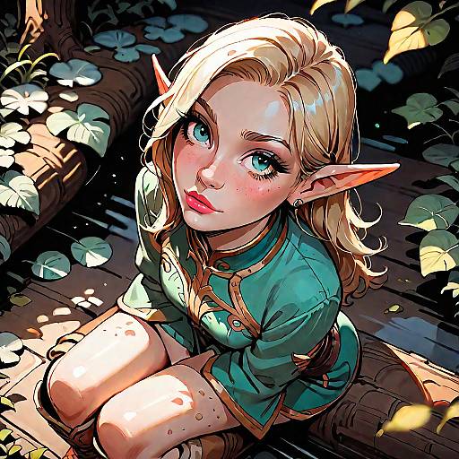Pixie Elf Sitting on Forest Log