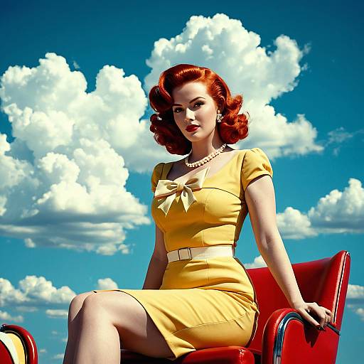 Vintage Pinup Woman in Yellow Dress