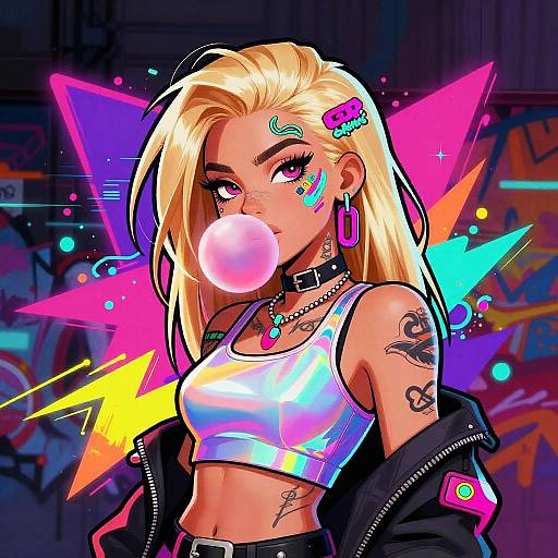 Vibrant Urban Neon Female Character