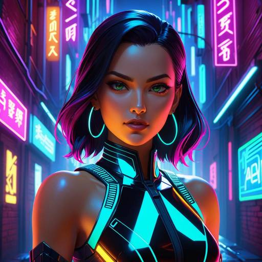 Cybernetic Elegance in Neon Alleyway Cybernetic Elegance in Neon Alleyway