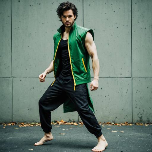 Man in Green Sleeveless Jacket and Black Pants Posing Outdoors