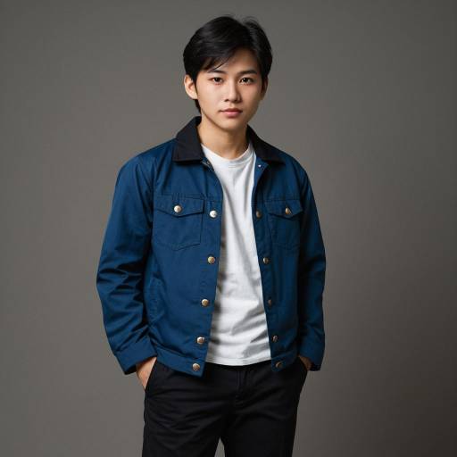 Young Asian Man in Blue Jacket