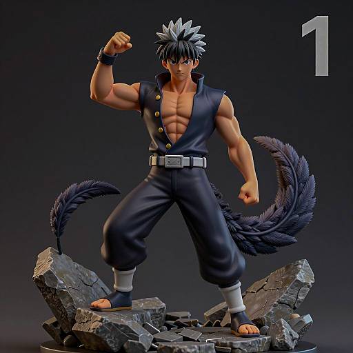 Muscular Anime Boy Statue with Tail