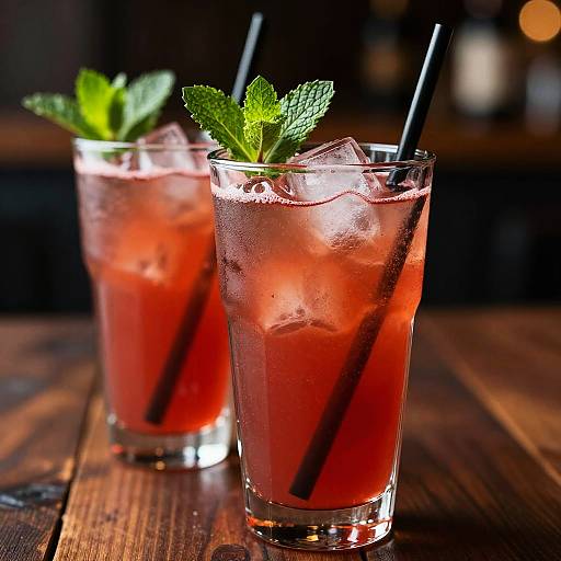 Vibrant Red Cocktails with Mint Garnish