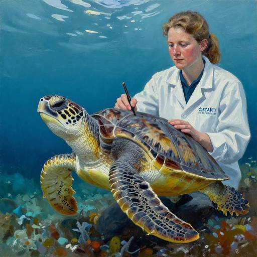 Scientist Studying Juvenile Loggerhead Turtle Oil Painting