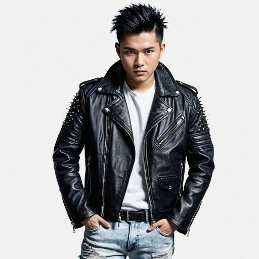Asian male in leather biker jacket