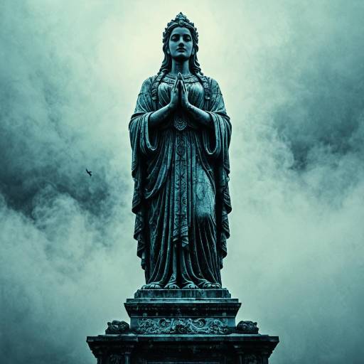 Ethereal Gothic Statue in Fog