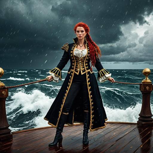 Regal Pirate Queen on Stormy Ship Deck