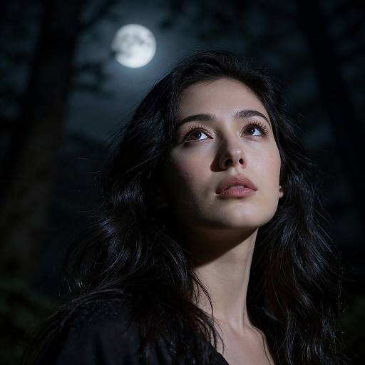 Enigmatic Woman in Moonlit Forest