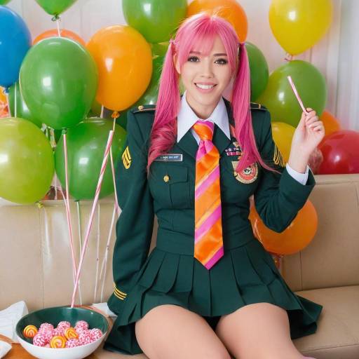 Playful Military Girl with Candy