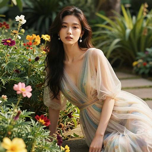 Model in Ethereal Gown in Botanical Garden