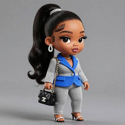 Realistic Chibi Black Woman in Stylish Suit