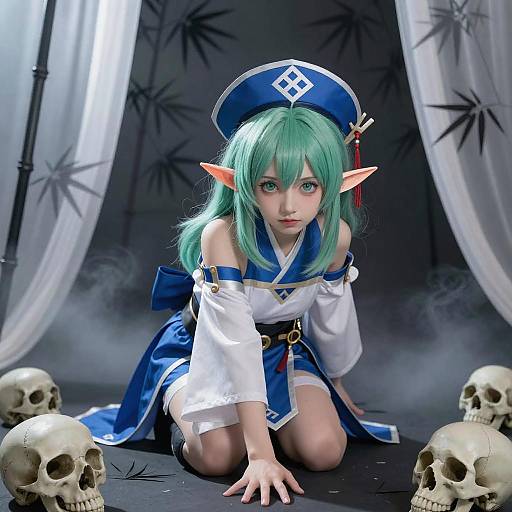 Green-Haired Elf Girl in Traditional Attire