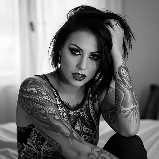 Tattooed Woman in Moody Black-and-White