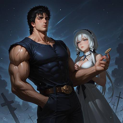 Illustration of Kenshiro, hokuto no ken in the style of Neve (morris-minicooper)