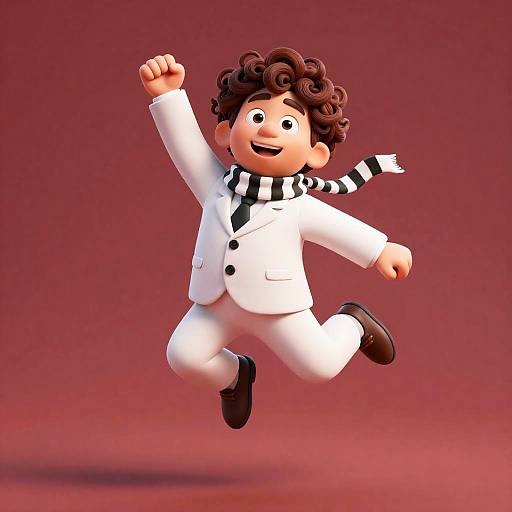 Cheerful Animated Character in Mid-Jump