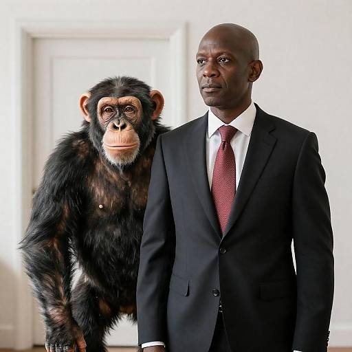 Bald Man and Chimpanzee Portrait