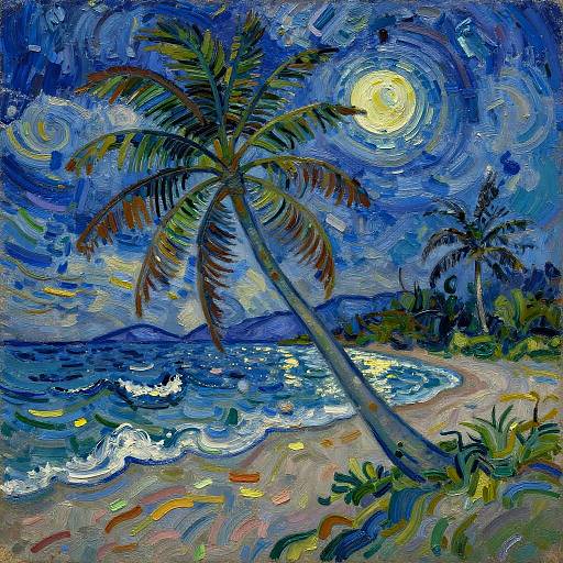 Post-Impressionist Tropical Night Beach
