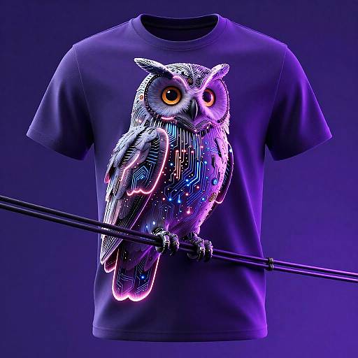 Cybernetic Owl Neon T-Shirt Design