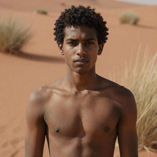 Strong Portrait of Young Man in Desert
