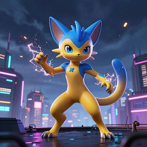 Zeraora Neon Cyberpunk Rooftop Action